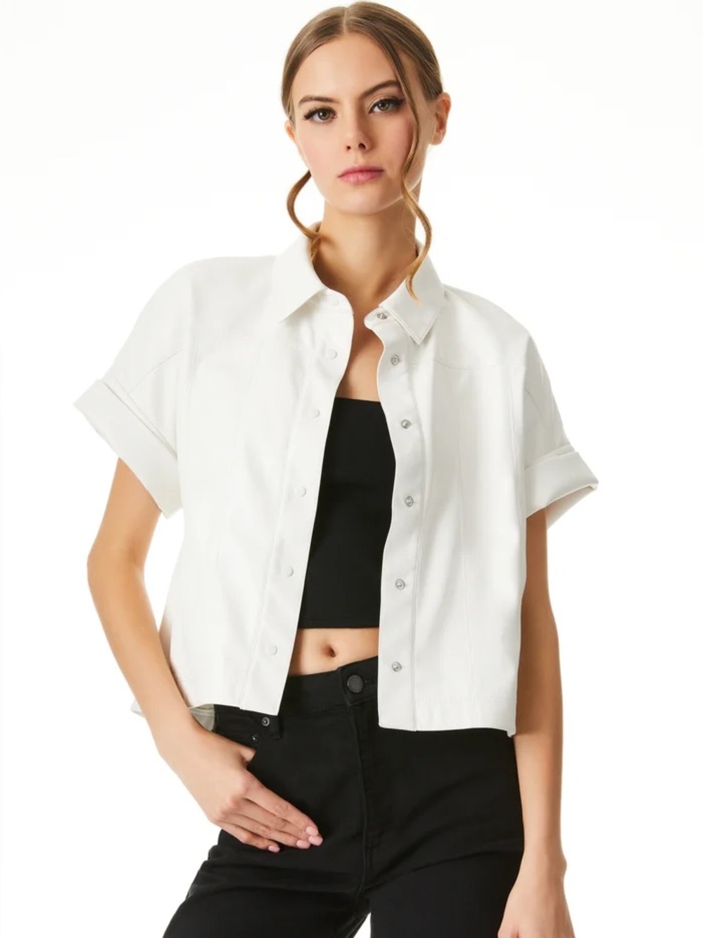 NEW! Alice + Olivia EDYTH VEGAN TOP Snap Front Size Medium NWT